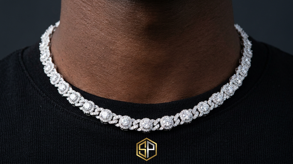 Diamond Cuban Chain Necklace by Soft Paradise, pavé diamonds on a silver-tone chain