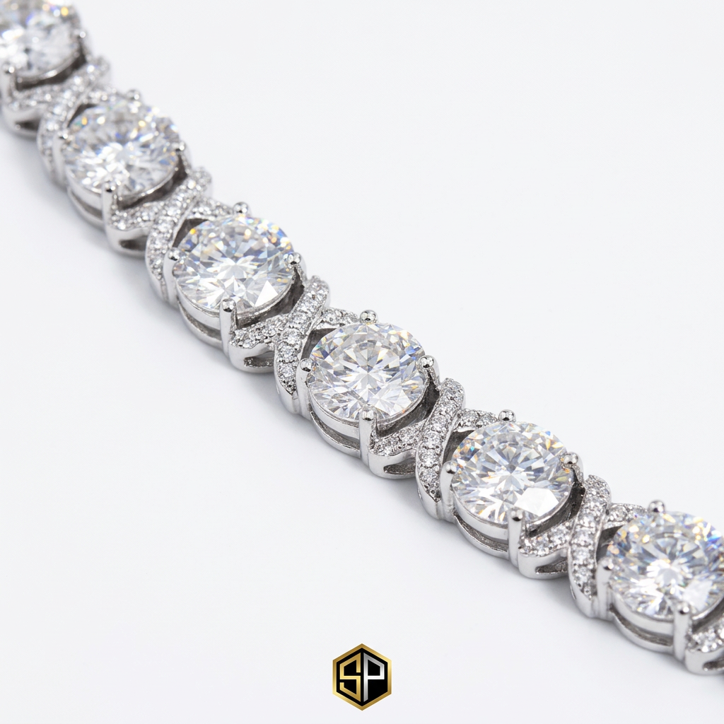 Diamond Cuban Chain Necklace by SOFT PARADISE in silver with several large round stones and pave accents