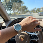 Luxury Waterproof Men's Watch by Soft Paradise with silver stainless steel band and blue dial