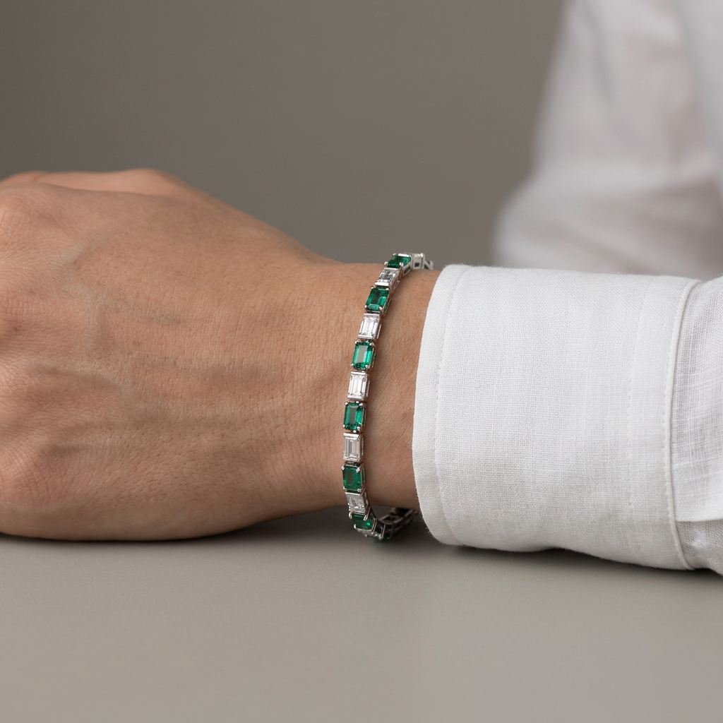 Green & White Tennis Bracelet