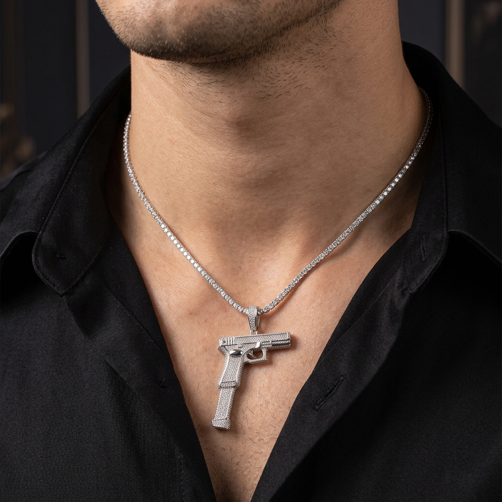 Iced Out Gun Pendant – Cubic Zirconia