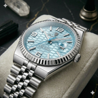 Luxury Waterproof Men's Watch by Soft Paradise with blue honeycomb dial and stainless steel bracelet