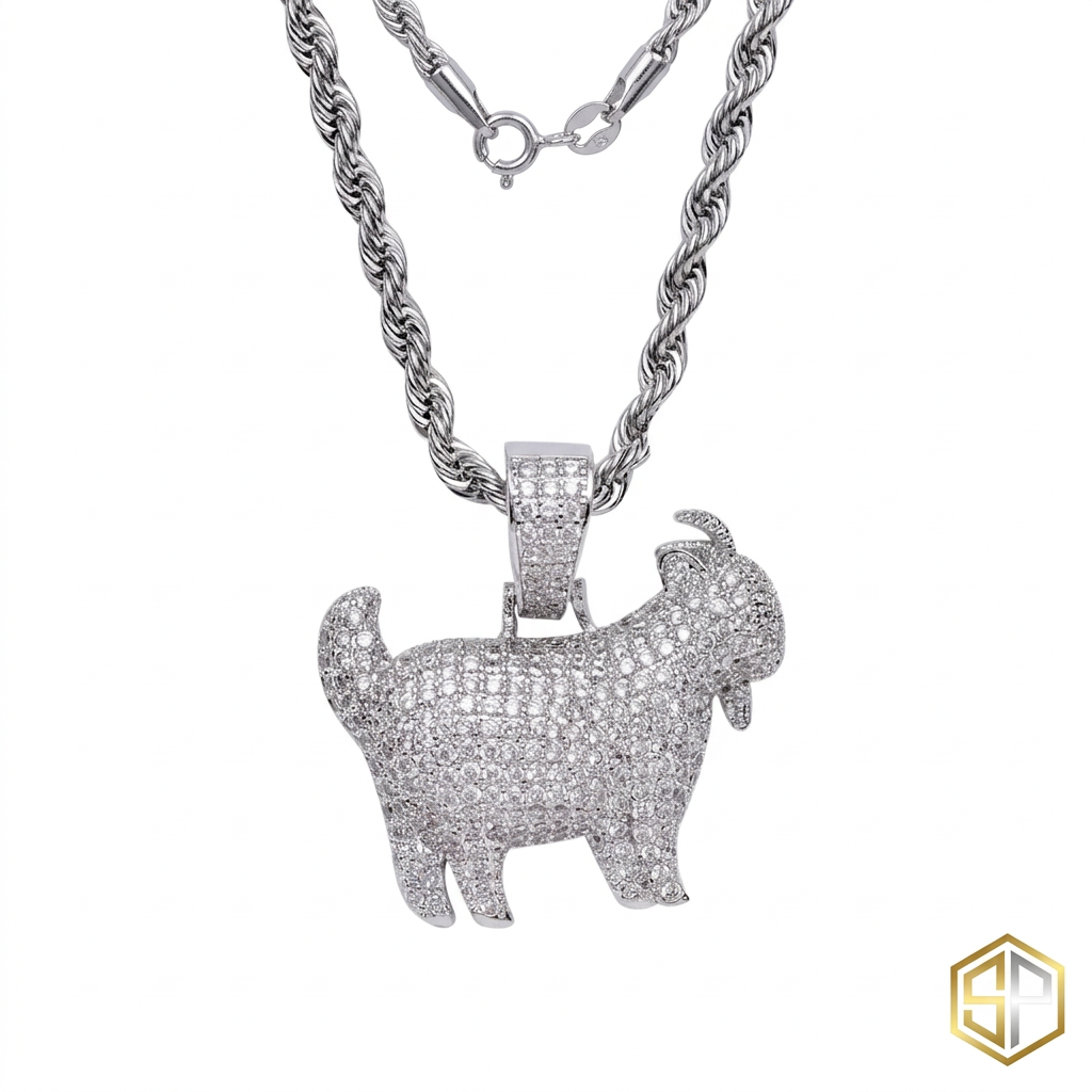 Lucky goat charm by SOFT PARADISE, featuring a detailed metal pendant with a small engraved goat figure and decorative accents.