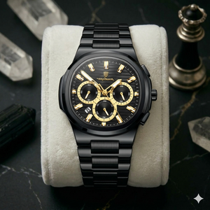 Soft Paradise stainless steel business chronograph watch with quartz movement, featuring a sleek dial and multiple subdials.