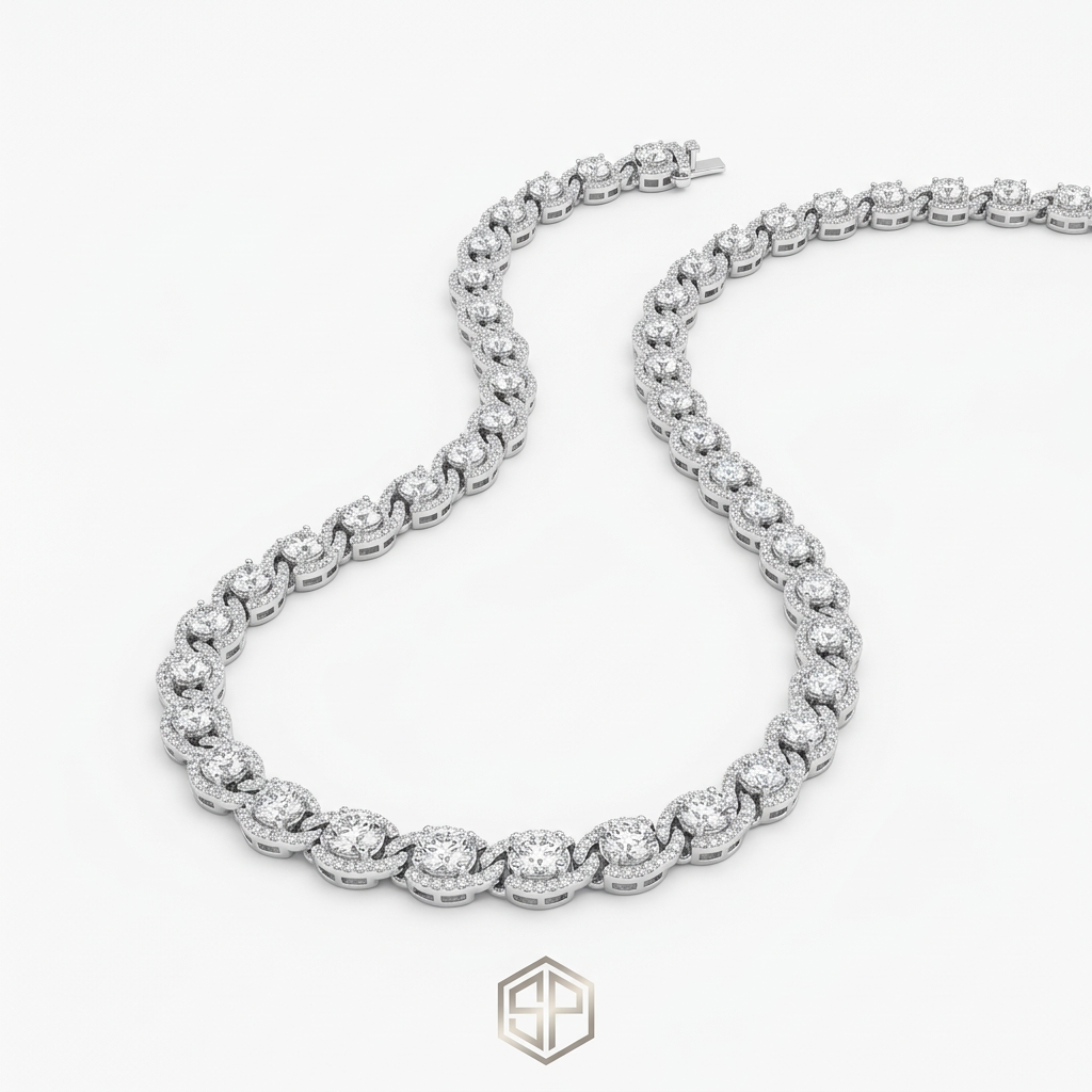 SOFT PARADISE Diamond Cuban Chain Necklace, silver-tone with pave diamonds