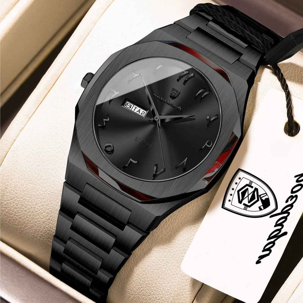 Premium Titanium Watch by Soft Paradise; black brushed titanium case and bracelet with date window
