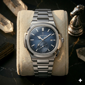 Soft Paradise luxury chronograph watch with a sleek silver band and detailed dial, showcasing elegant timepiece design.