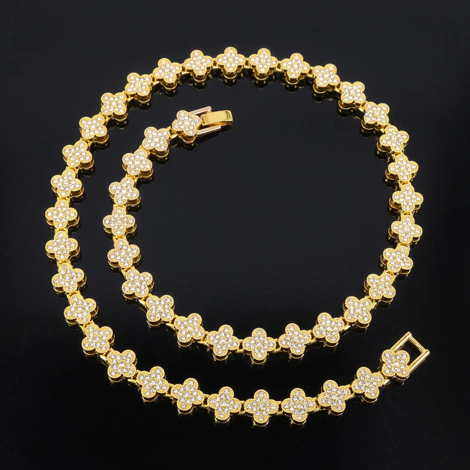 Four Leaf Flower Tennis Chain & Bracelet Set