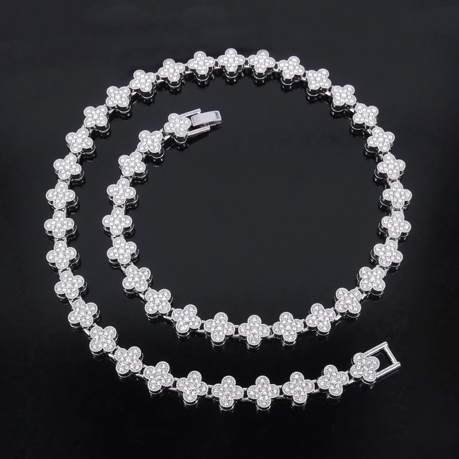 Four Leaf Flower Tennis Chain & Bracelet Set