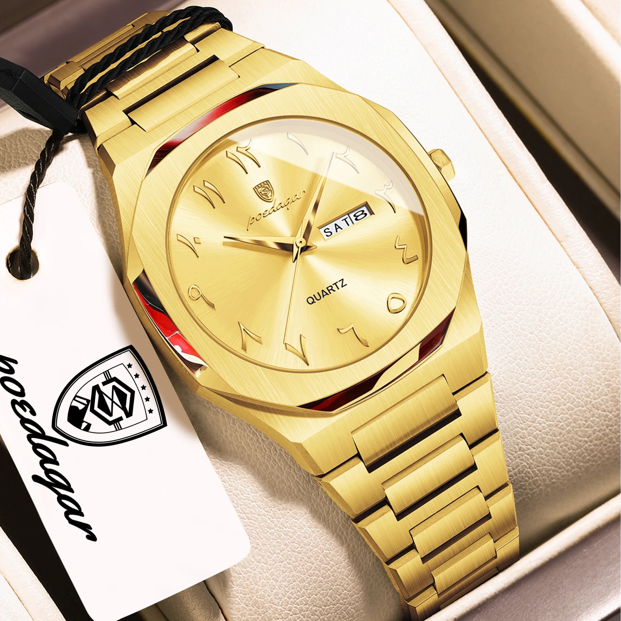 Premium Titanium Watch by Soft Paradise, gold-tone bracelet, quartz with date display