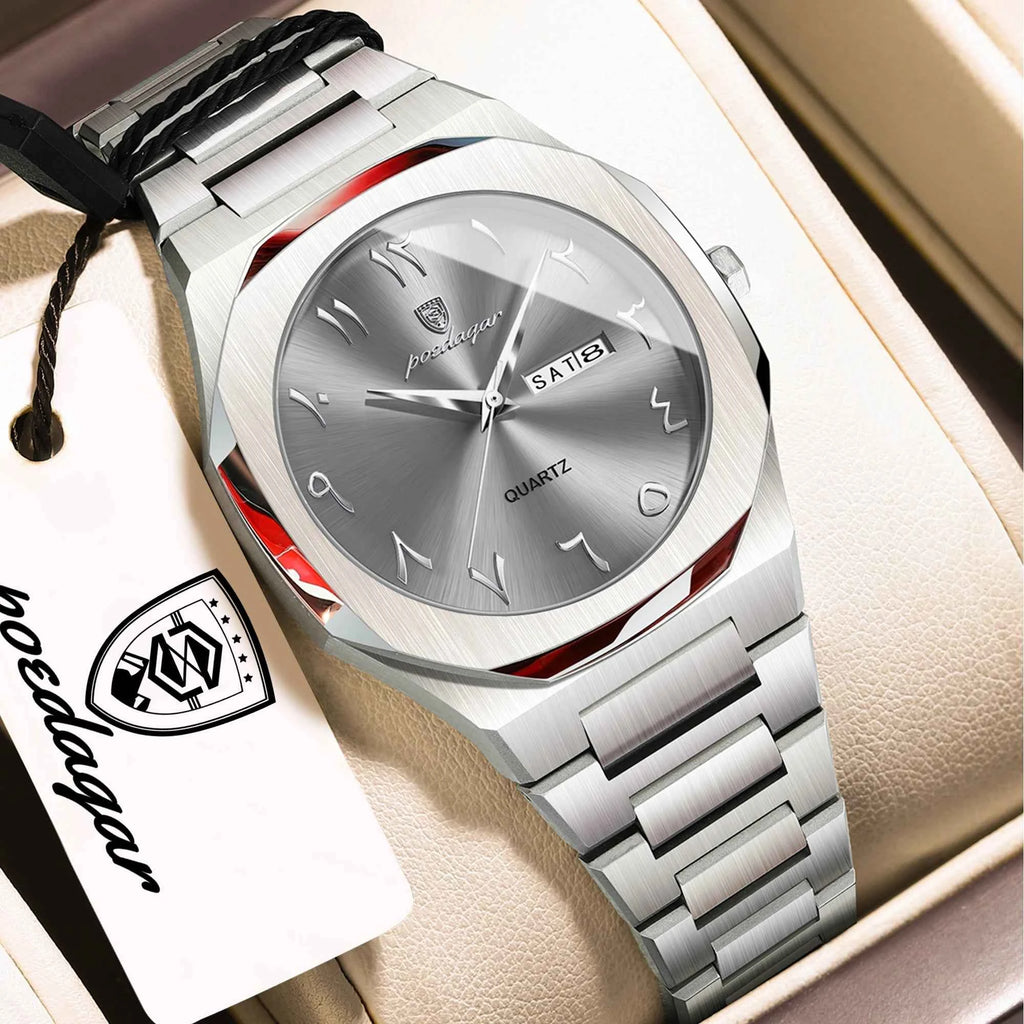 Premium Titanium Watch by SOFT PARADISE; silver-toned titanium case and bracelet with day/date window