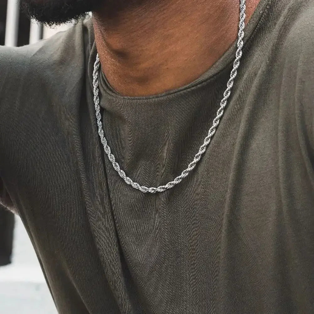Stainless steel twisted link chain necklace for men and women, fashion hip hop jewelry by SOFT PARADISE.