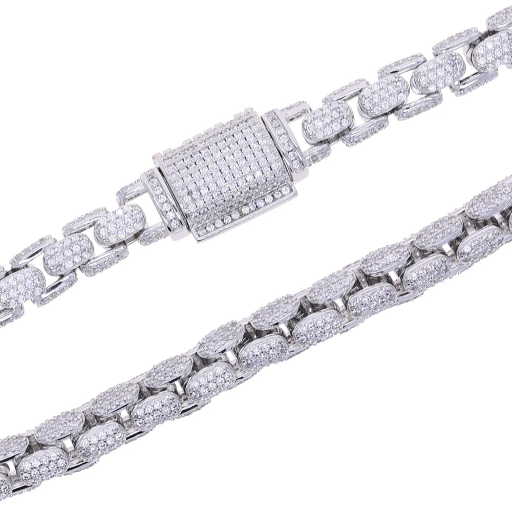 Snake Cuban Link Necklace, silver-tone with pavé diamonds and a jeweled box clasp.