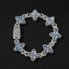 Baby Blue Baguette CZ Bracelet, silver-tone with blue flower-shaped stones