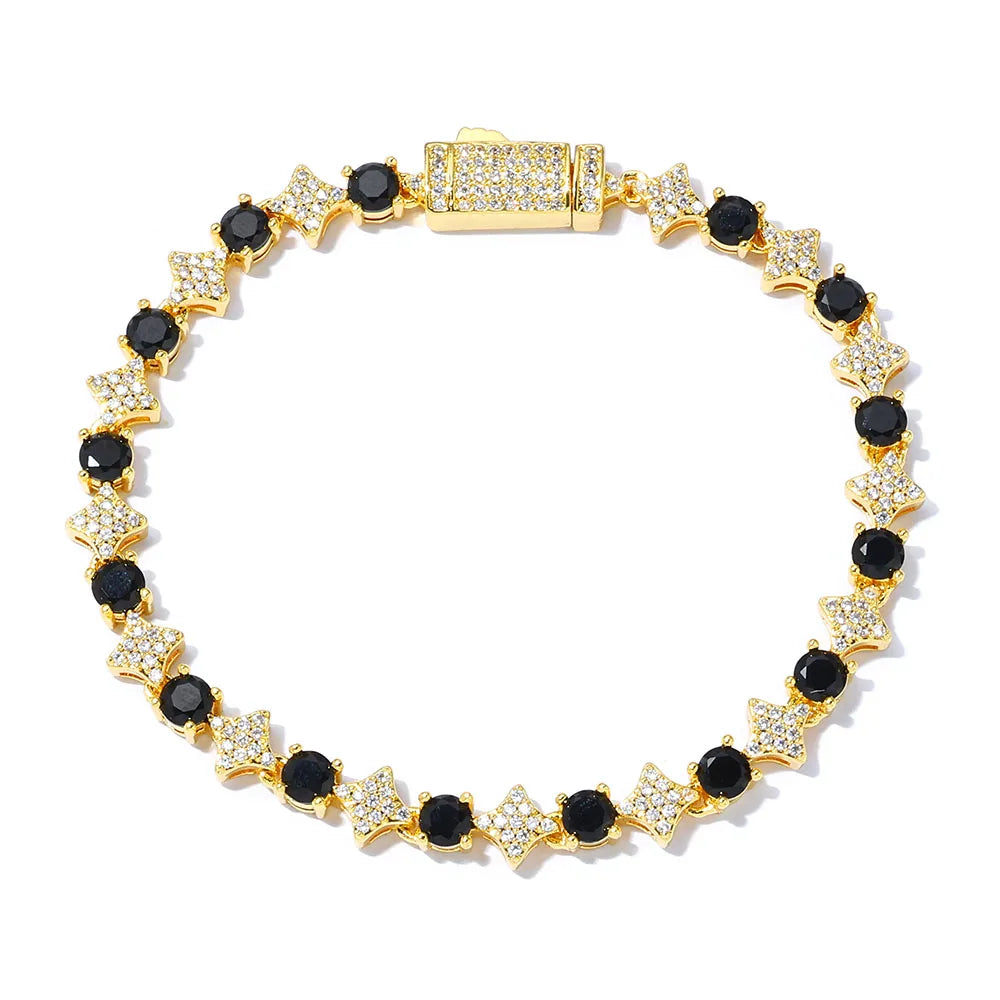 Star Tennis Bracelet by SOFT PARADISE featuring black and white zirconia stones on a delicate silver chain.