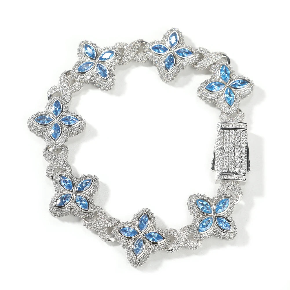 SOFT PARADISE Baby Blue Baguette CZ Bracelet with silver-tone flower links and blue stones