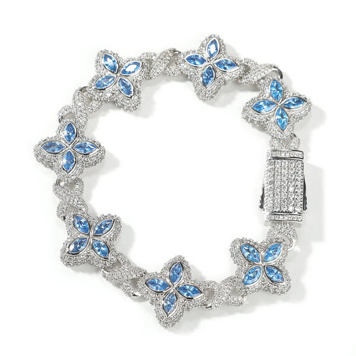 SOFT PARADISE Baby Blue Baguette CZ Bracelet with silver-tone flower links and blue stones