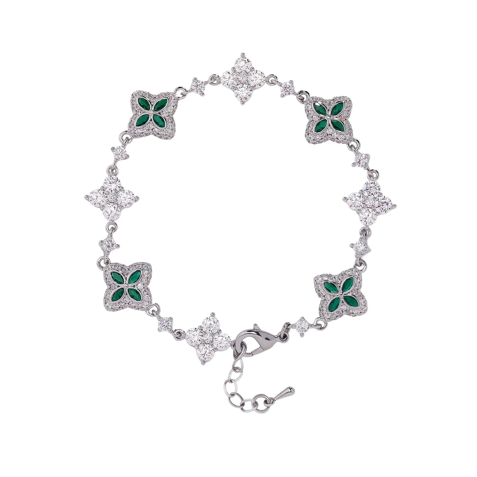 Four-Leaf Clover Bracelet with silver-tone links, green clover enamel and crystal accents.