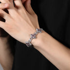 Baby Blue Baguette CZ Bracelet by Soft Paradise; silver-tone butterfly-link design with pink stones