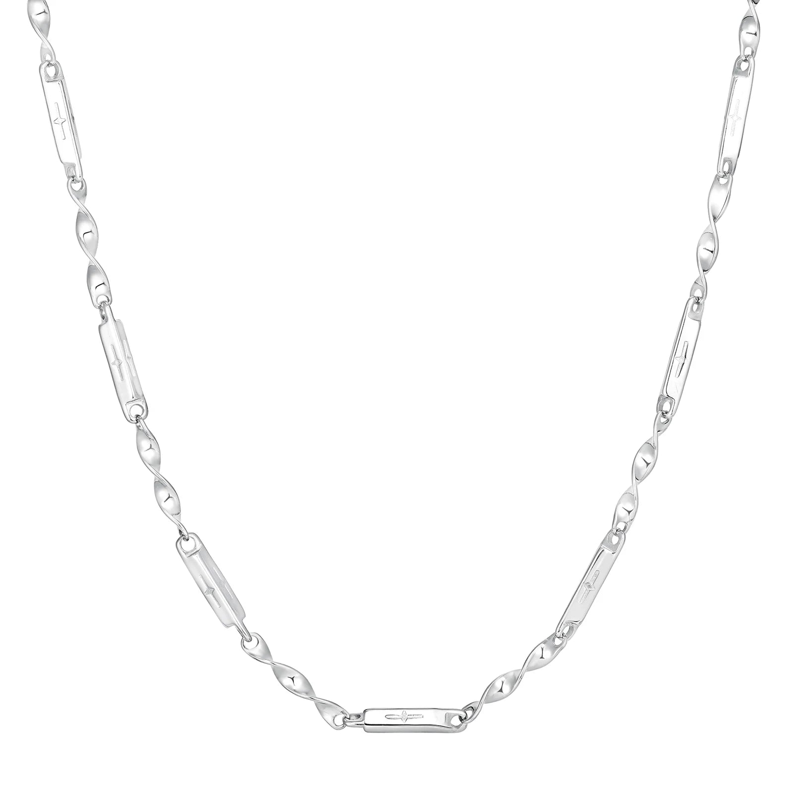 Mobius bamboo chain stainless steel men's necklace with cross hollow tube design, casual fashion jewelry from SOFT PARADISE