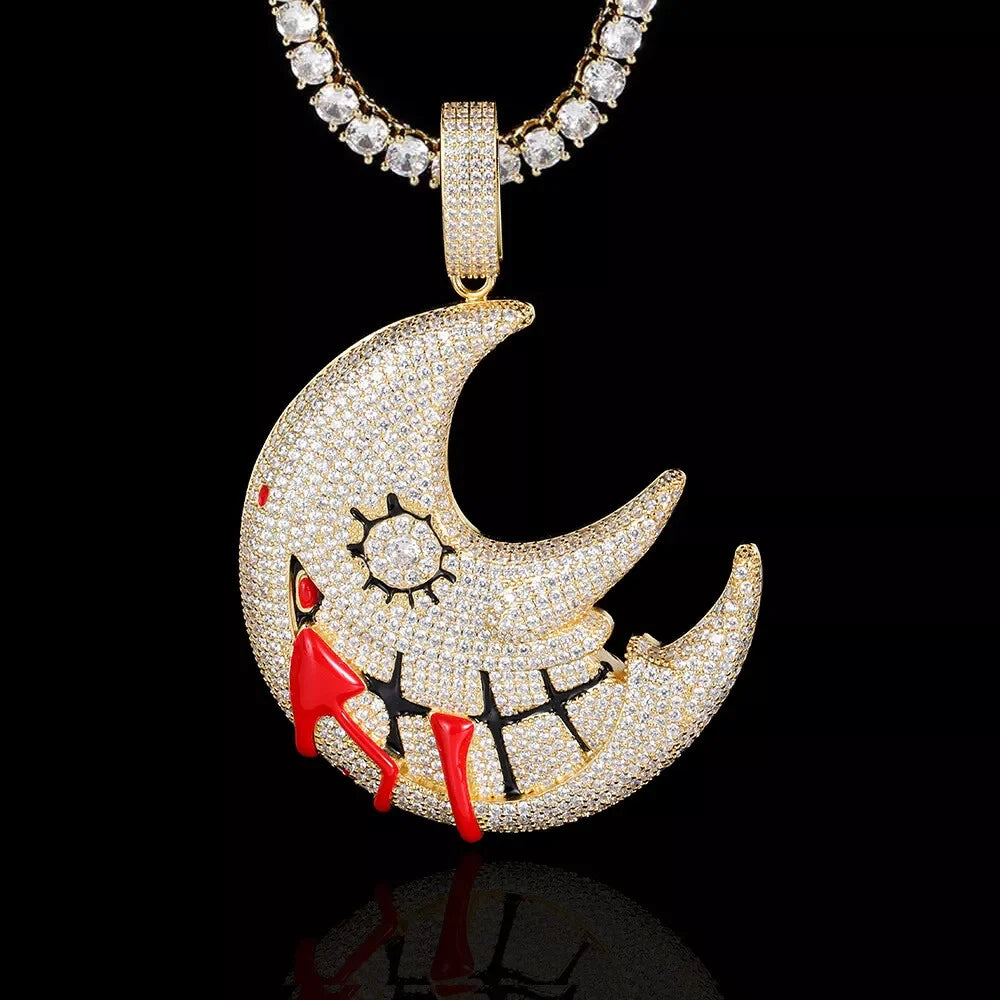 Moon Pendant Cuban Chain Necklace