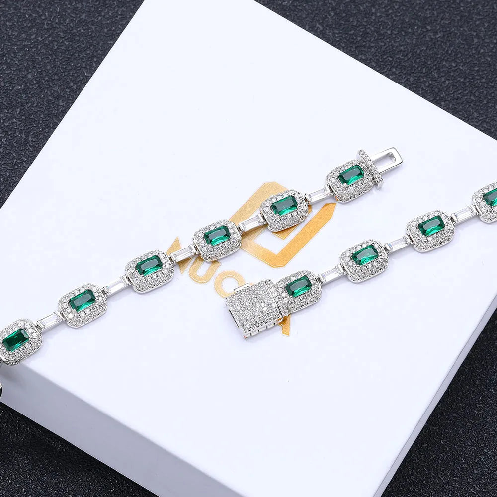 Emerald Cushion Cut Bracelet – White Gold Inlay