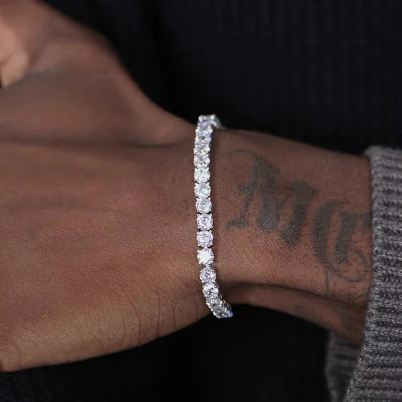 Iced out hip-hop tennis bracelet for men with cubic zirconia crystals, 3/4/5mm chain, worn on the hand, streetwear jewelry by SOFT PARADISE