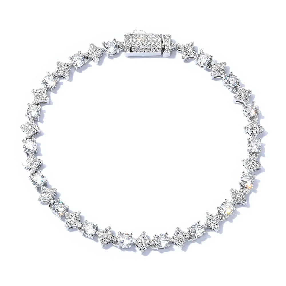 Star tennis bracelet by SOFT PARADISE featuring black and white zirconia stones on a delicate silver chain.