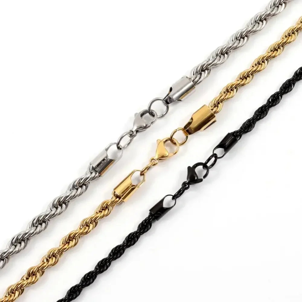 Stainless steel twisted link chain necklace for men and women, stylish hip hop jewelry by SOFT PARADISE.