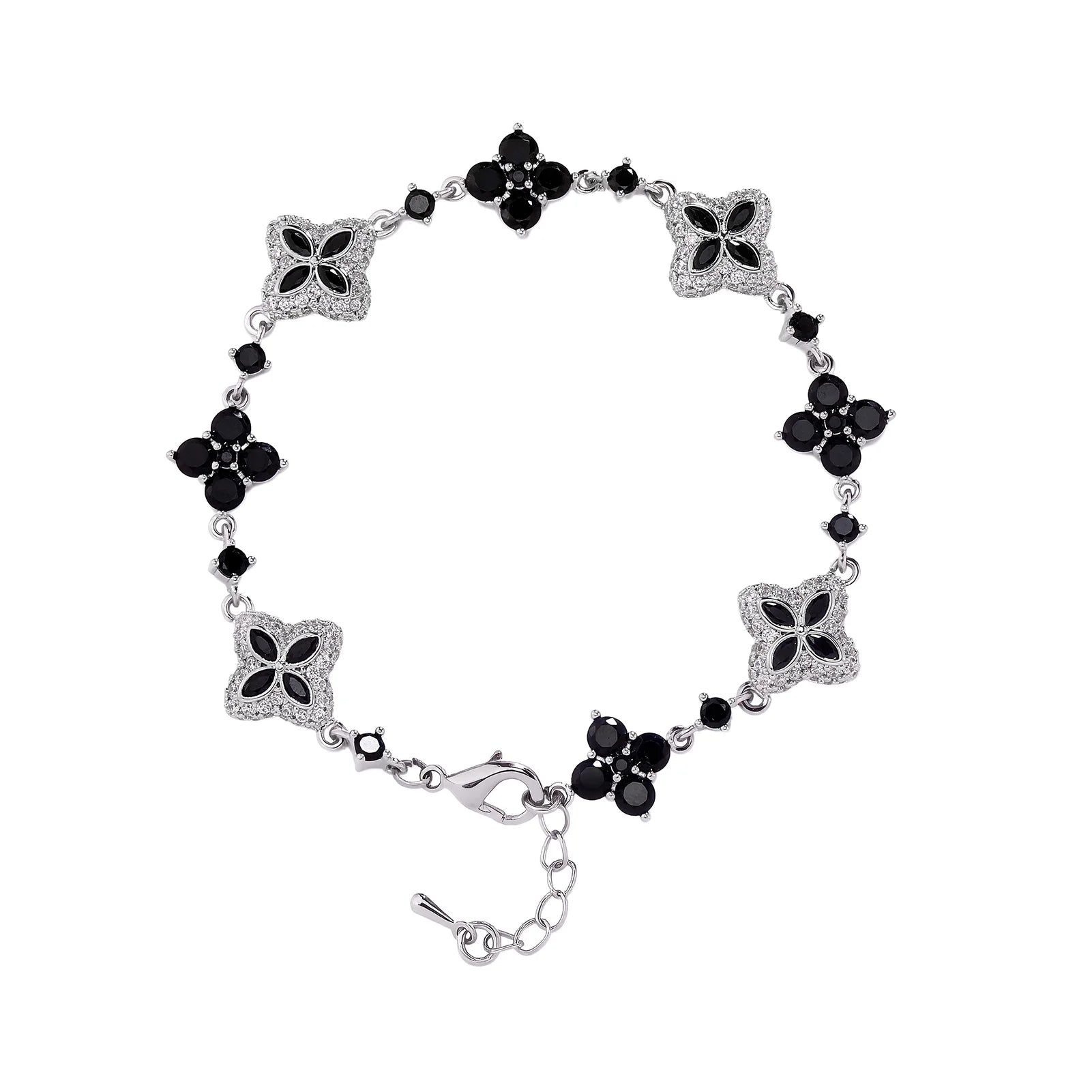Four-Leaf Clover Bracelet by Soft Paradise; silver-tone with black stones and crystal pavé.