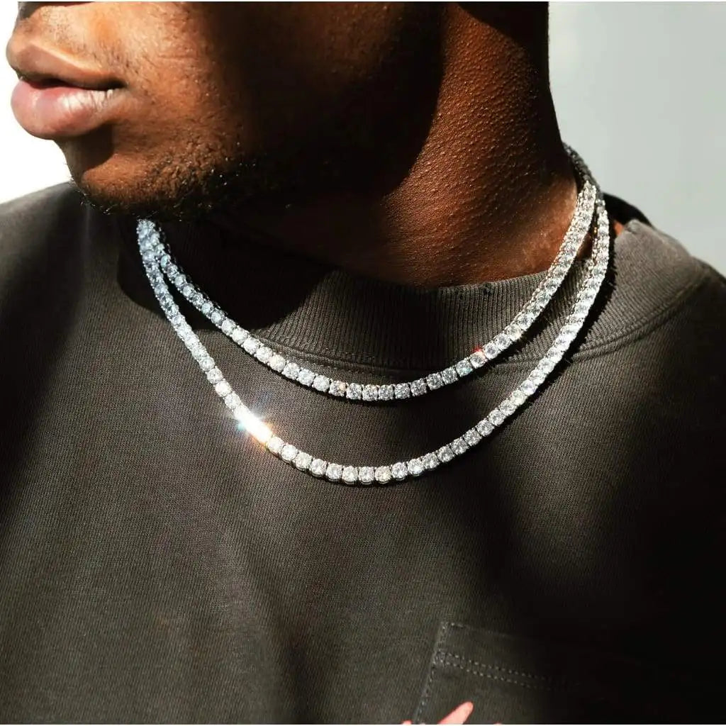Iced out classical 4mm tennis chain and bracelet set by SOFT PARADISE featuring men’s and women’s jewelry in various lengths.
